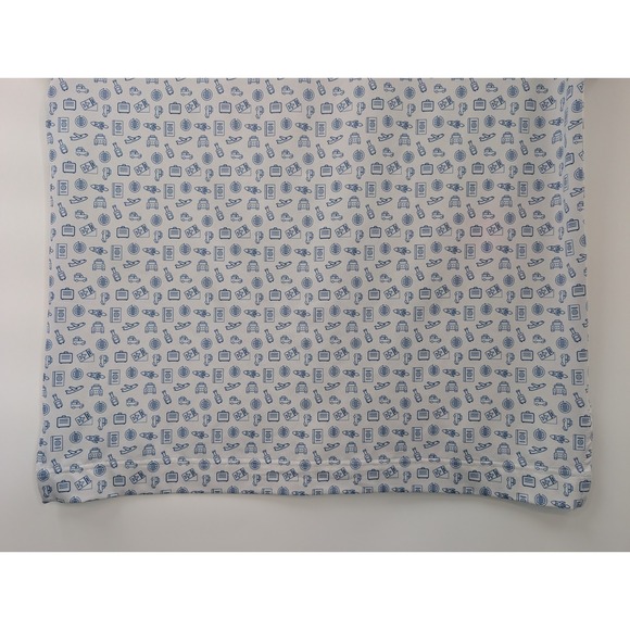 FootJoy FJ Men's Medium Polo Golf Shirt White Blue All Over Print Travel *LOGO* - Picture 9 of 10